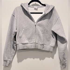 TNA cozy fleece grey cropped hoodie.